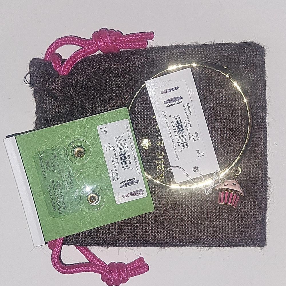 BNWT SET Kate Spade "Take the cake" cupcake stud earrings and dangle bangle … - Picture 2 of 2